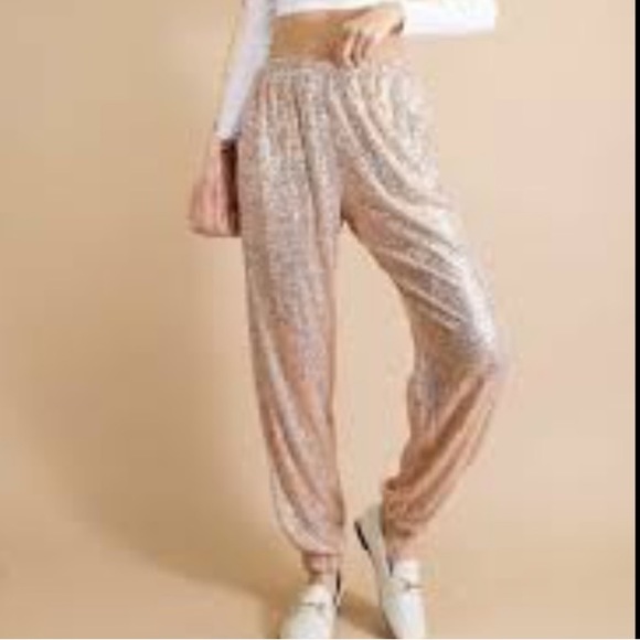 Anthropologie Pink Rose Metallic Shimmer Jogger Trouser Pants NWT - Picture 14 of 16